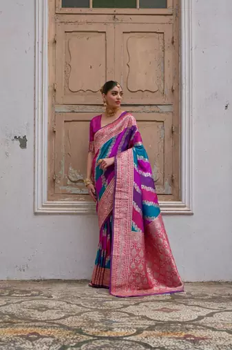 Pink color silk blend handloom silk blend kadwa weaves sarees
