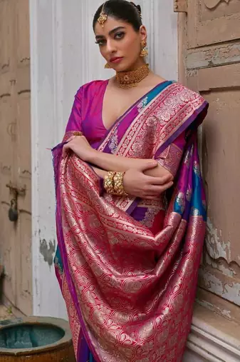 Pink color silk blend handloom silk blend kadwa weaves sarees