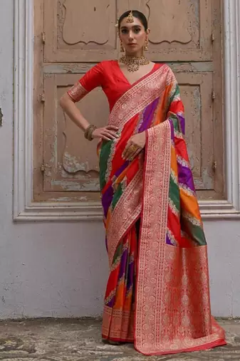 Red color silk blend handloom silk blend kadwa weaves sarees