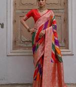 Red color silk blend handloom silk blend kadwa weaves sarees