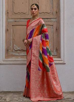 Red color silk blend handloom silk blend kadwa weaves sarees 2