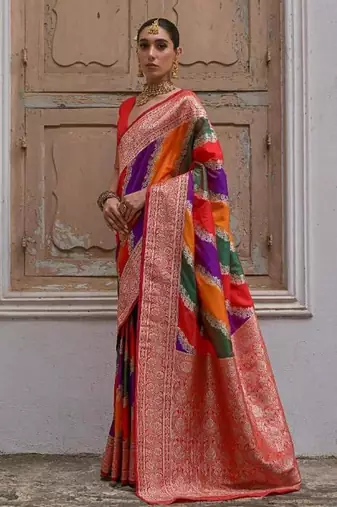 Red color silk blend handloom silk blend kadwa weaves sarees
