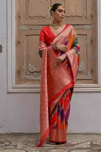 Red color silk blend handloom silk blend kadwa weaves sarees