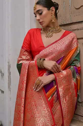 Red color silk blend handloom silk blend kadwa weaves sarees