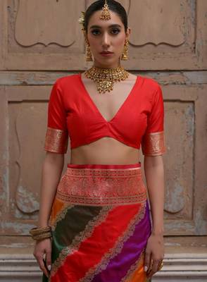 Red color silk blend handloom silk blend kadwa weaves sarees 5