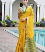 Yellow color khadi  silk blend weaving patola sarees