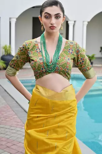 Yellow color khadi  silk blend weaving patola sarees