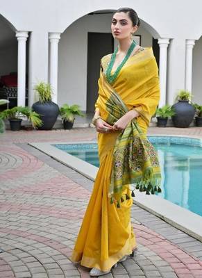 Yellow khadi silk blend weaving patola sarees 4