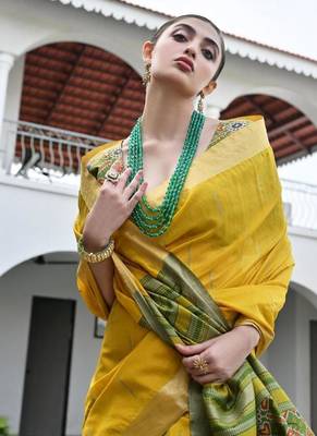Yellow khadi silk blend weaving patola sarees 5