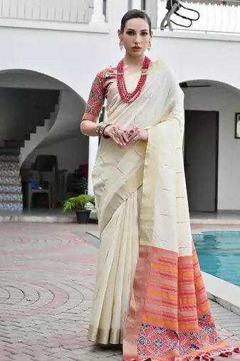White color khadi  silk blend weaving patola sarees