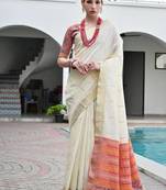 White color khadi  silk blend weaving patola sarees