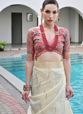 White color khadi  silk blend weaving patola sarees 2