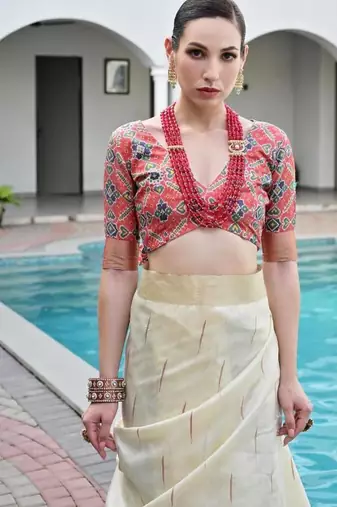 White color khadi  silk blend weaving patola sarees