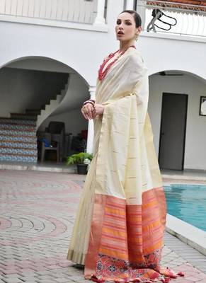 White color khadi  silk blend weaving patola sarees 3