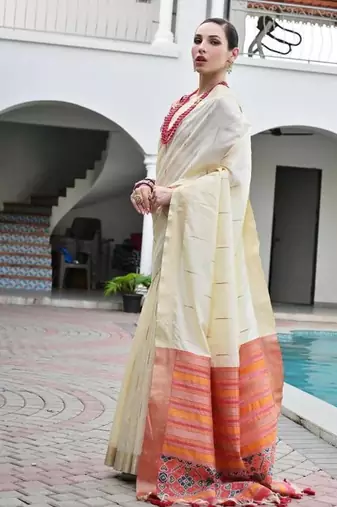 White color khadi  silk blend weaving patola sarees