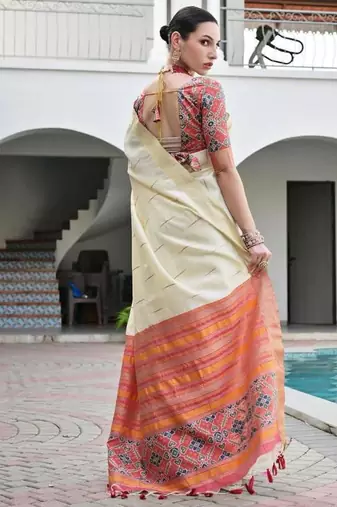 White color khadi  silk blend weaving patola sarees