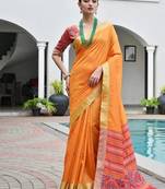 Orange color khadi  silk blend weaving patola sarees