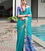 Sea green color khadi  silk blend weaving patola sarees