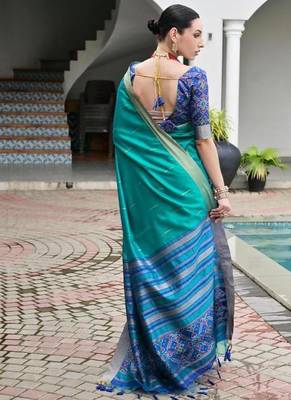 Sea green color khadi  silk blend weaving patola sarees 4
