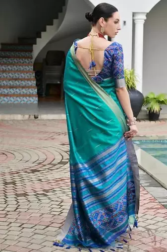 Sea green color khadi  silk blend weaving patola sarees