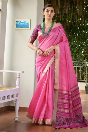 Pink color khadi  silk blend weaving patola sarees