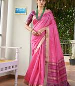 Pink color khadi  silk blend weaving patola sarees