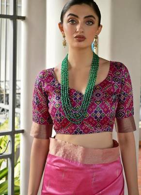 Pink color khadi  silk blend weaving patola sarees 2