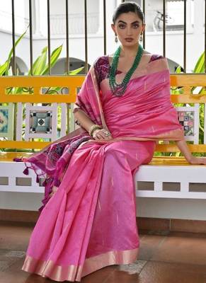 Pink color khadi  silk blend weaving patola sarees 5