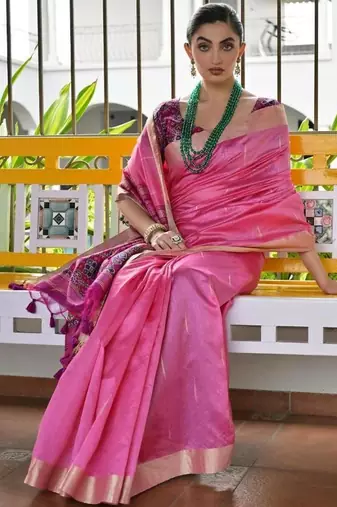 Pink color khadi  silk blend weaving patola sarees