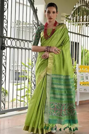Green color khadi  silk blend weaving patola sarees