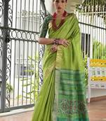 Green color khadi  silk blend weaving patola sarees