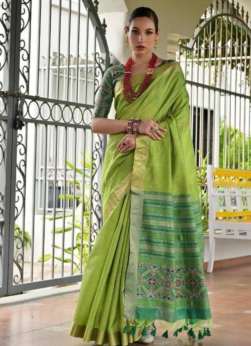 Green color khadi  silk blend weaving patola sarees