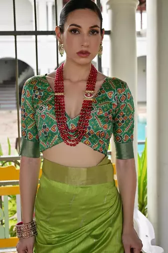 Green color khadi  silk blend weaving patola sarees