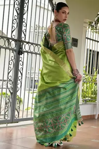 Green color khadi  silk blend weaving patola sarees