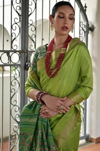 Green color khadi  silk blend weaving patola sarees