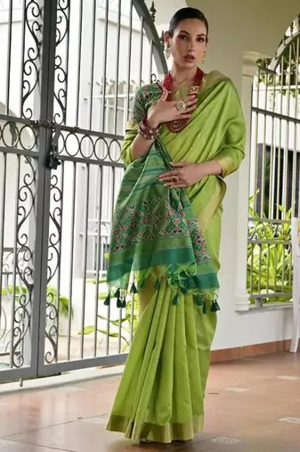 Green color khadi  silk blend weaving patola sarees