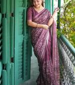 Purple color tussar silk blend batik printed sarees