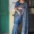 Blue color tussar silk blend batik printed sarees