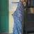 Blue color tussar silk blend batik printed sarees
