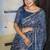 Blue color tussar silk blend batik printed sarees