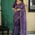 Navy blue color tussar silk blend batik printed sarees
