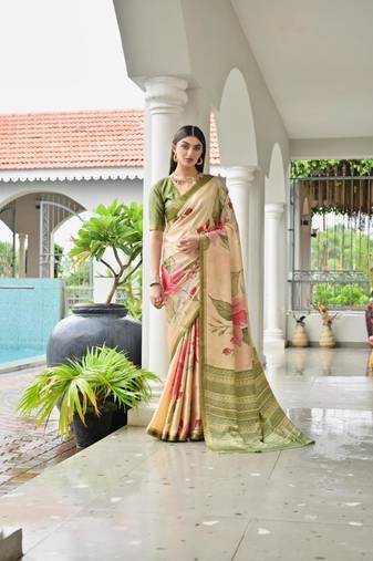 Multi color satin silk blend classic digital printed sarees