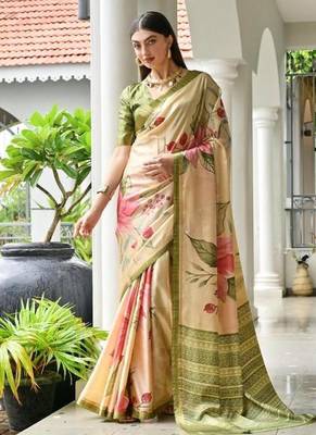Multi satin silk blend classic digital printed sarees 2