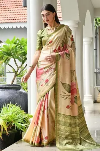 Multi color satin silk blend classic digital printed sarees