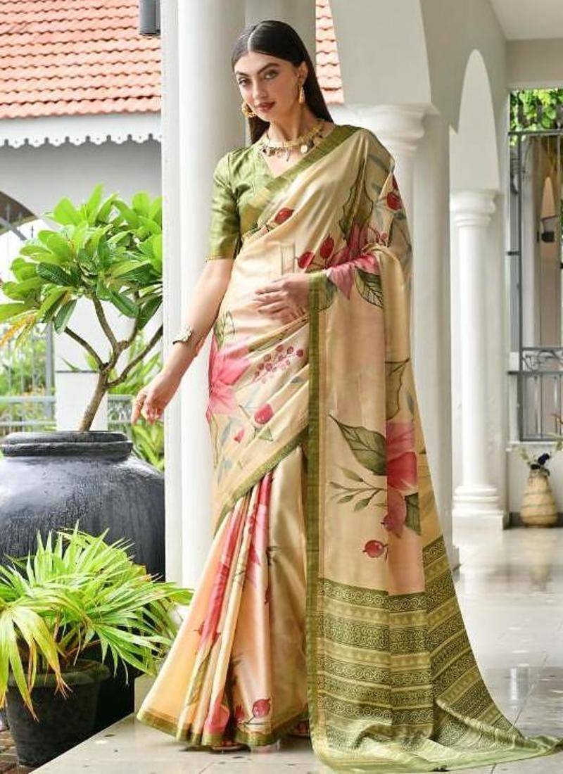 Multi color satin silk blend classic digital printed sarees