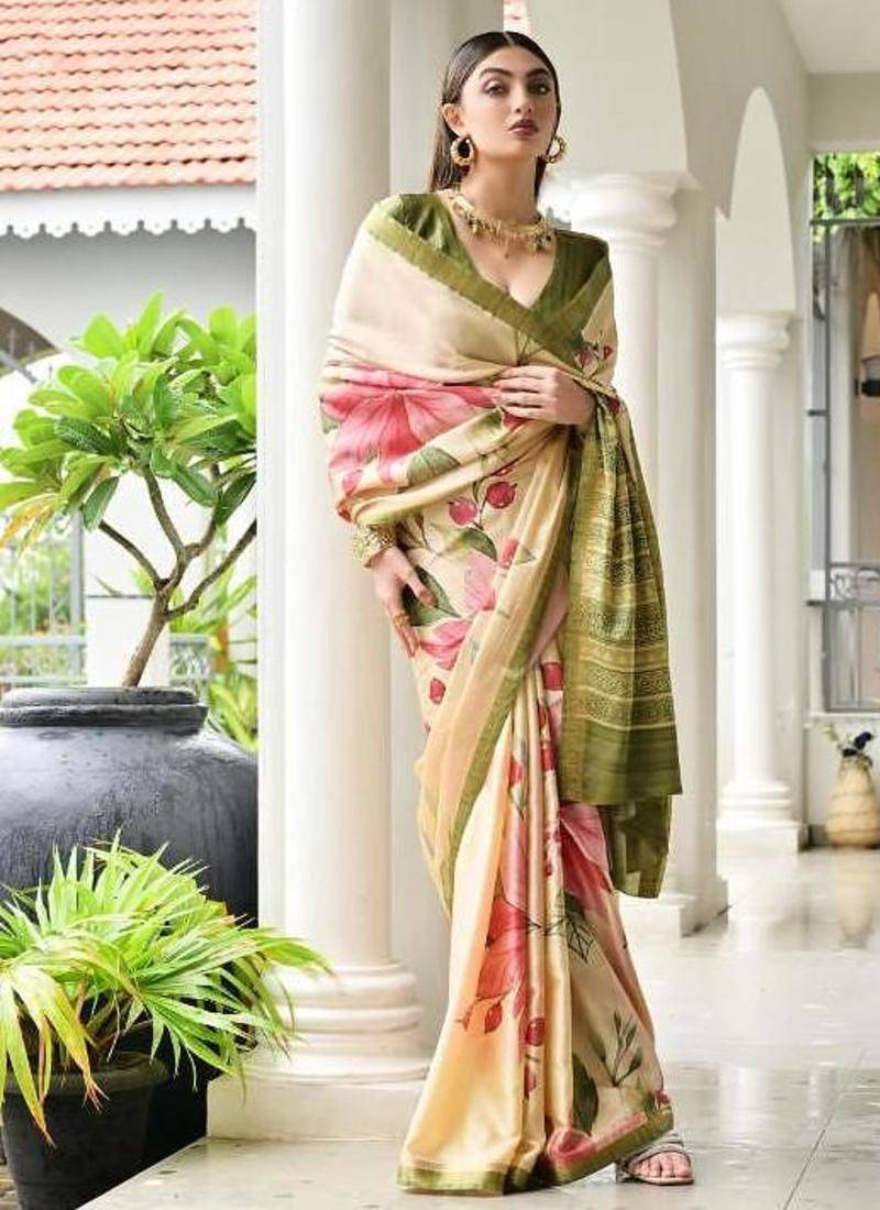 Multi color satin silk blend classic digital printed sarees
