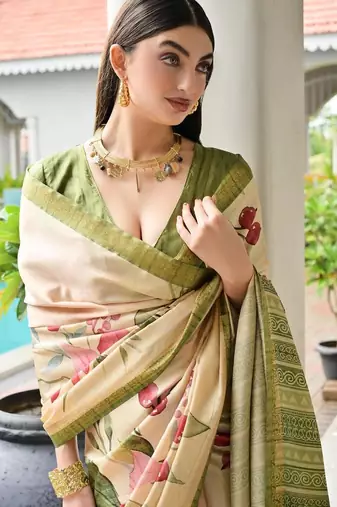 Multi color satin silk blend classic digital printed sarees