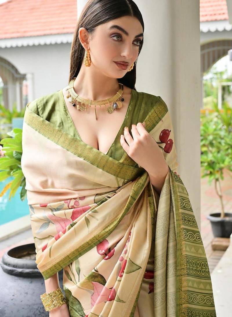 Multi color satin silk blend classic digital printed sarees