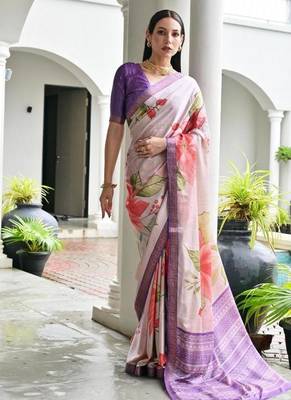 Multi color satin silk blend classic digital printed sarees 1