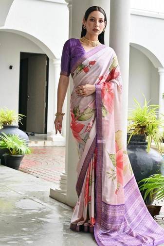 Multi color satin silk blend classic digital printed sarees